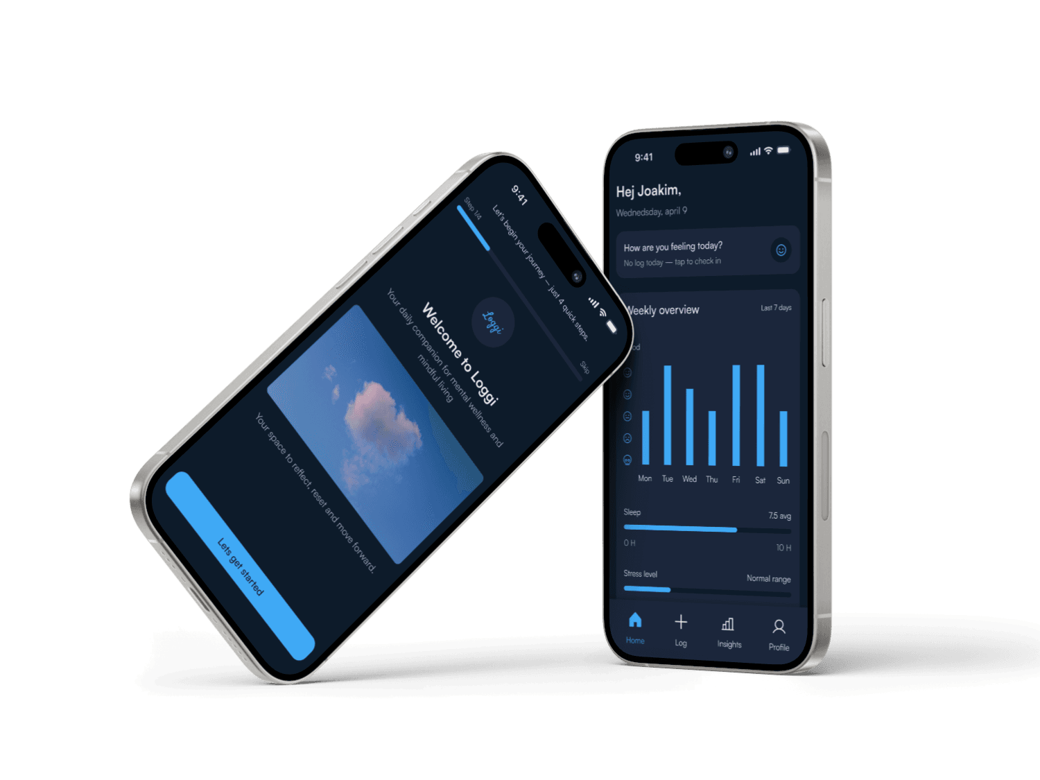 Loggi wellness app overview showing multiple screens and features