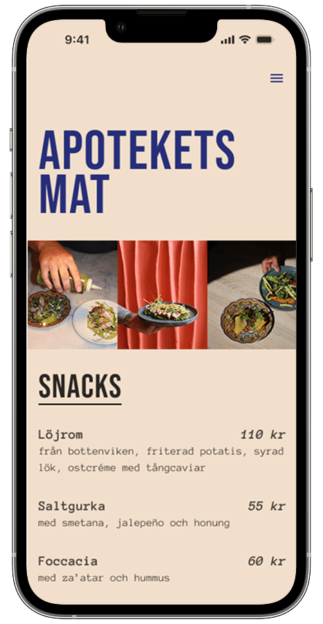 Restaurang Apotek food menu mobile view