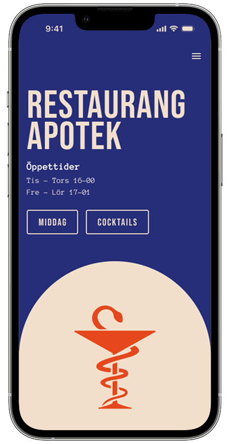 Restaurang Apotek landing page mobile view