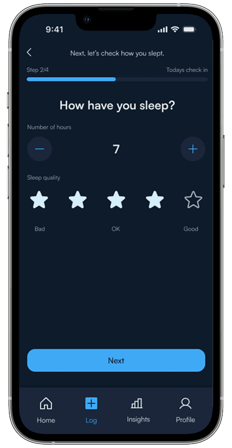 Loggi daily check-in step 2 - Sleep quality